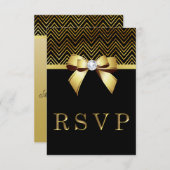 Chique Zwart Goud Chevrons Diamant Bow RSVP (Voorkant / Achterkant)