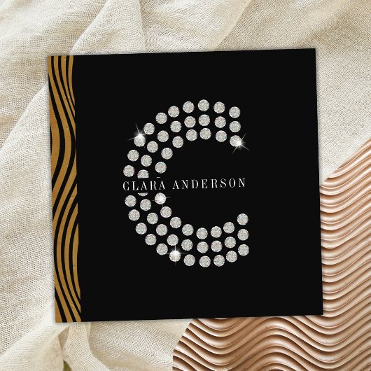 Chique Zwart Goud Diamant Initiaal C Monogram QR C Vierkante Visitekaartje