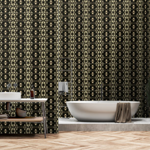 Chique Zwart Goud Geel Gem Patroon Wallpaper Behang
