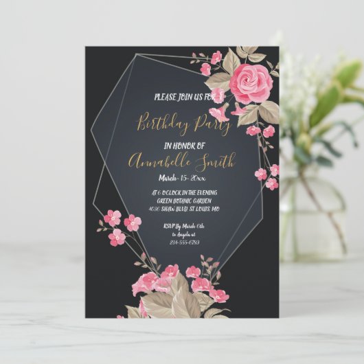 Chique Zwart & Goud Geometrisch lijst Verjaardagsf Kaart (Staand voorkant)