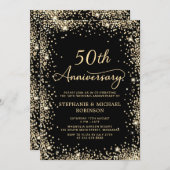 Chique Zwart Goud Glitters 50ste Huwelijksjubileum Kaart (Voorkant / Achterkant)