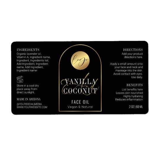 Chique Zwart & Goud Logo 2 OZ Dropper Flessenetike Etiket (Voorkant)