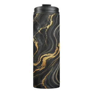 Chique zwart & goud metallic marmer look glamour thermosbeker
