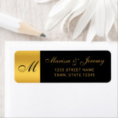 Chique zwart goud monogram kalligrafie bruiloft etiket (Insitu)