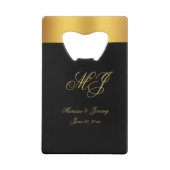 Chique Zwart Goud Monogram Script Bruiloft Kredietkaart Flessenopener (Achterkant)