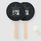 Chique Zwart Goud Recht School Foto Afstudeerfeest Handwaaier (Voorkant en achterkant)