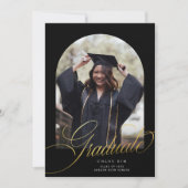 Chique Zwart Goud Script Arch Afstuderen Foto Aankondiging (Voorkant)