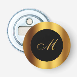 Chique zwart gouden kalligrafie rand monogram button flesopener