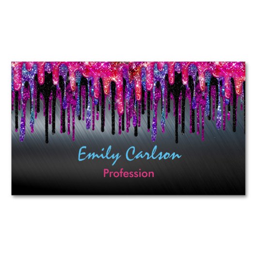 Chique zwart heet roze blauw druppels magnetisch visitekaartje (Voorkant)