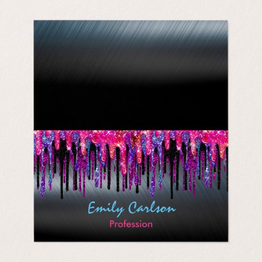 Chique zwart heet roze blauw druppels visitekaartjes (Buitenkant ongevouwen)