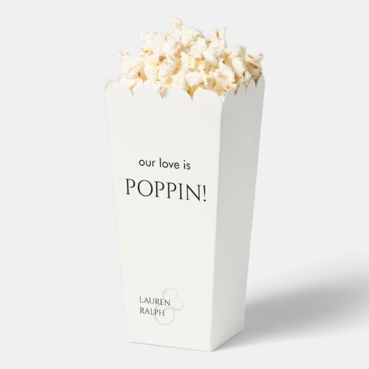 Chique zwart & ivoor paar monogram popcorn bedankdoosjes (Popped)