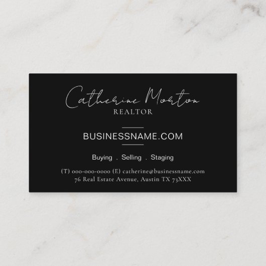 Chique zwart makelaar foto luxe onroerend goed visitekaartje (Achterkant)