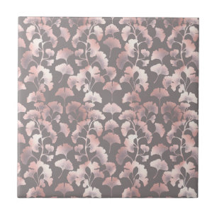 Chique zwart roze Ginkgo patroon Tegeltje