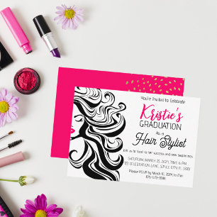 Chique Zwart Roze Haar Stylist Graduation Party Sc Notitiekaartje