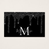 Chique Zwart Sparkle Glitter Drips Monogram Visitekaartje (Voorkant)