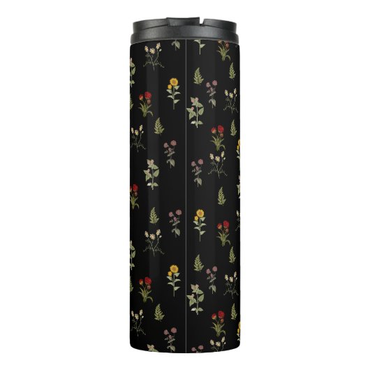 Chique zwart  Wildflower Pattern Thermosbeker (Achterkant)