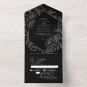 Chique Zwart Wit Bloemen Botanische Bruiloft All In One Uitnodiging (Binnen)