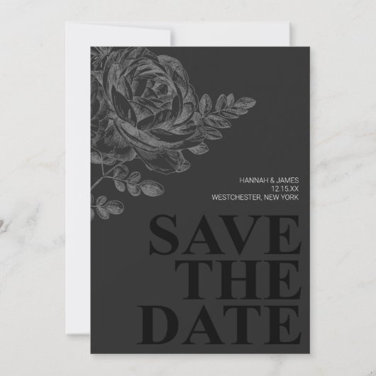 Chique Zwart Wit Bloemen Save the Date Kaart (Voorkant)