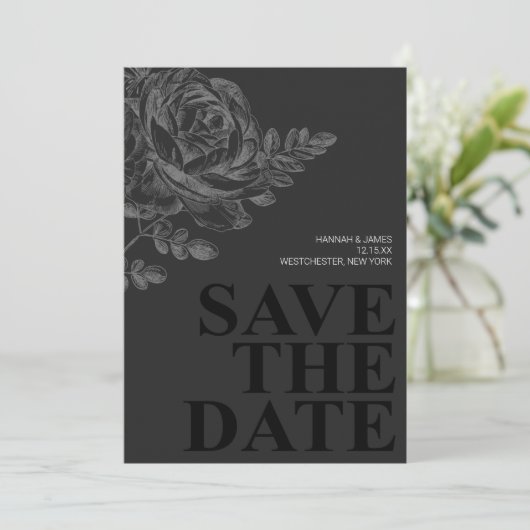 Chique Zwart Wit Bloemen Save the Date Kaart (Staand voorkant)