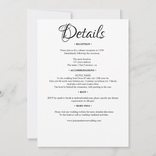 Chique zwart wit bloemenalles in één kalligrafie kaart (Achterkant)