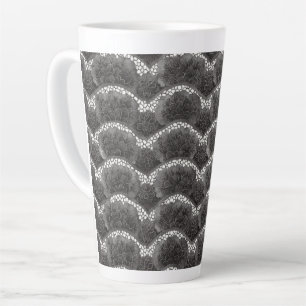 Chique Zwart Wit Bloemmotief  Latte Mok