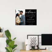 Chique zwart wit bruiloft paar foto welkom poster (Thuiskantoor)