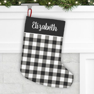 Chique zwart-wit Buffalo ruit schrift naam Kleine Kerstsok