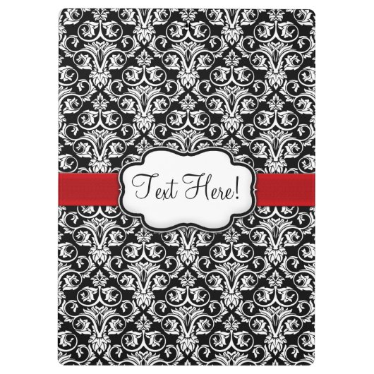 Chique zwart/wit damast rood lint klembord (Achterkant)