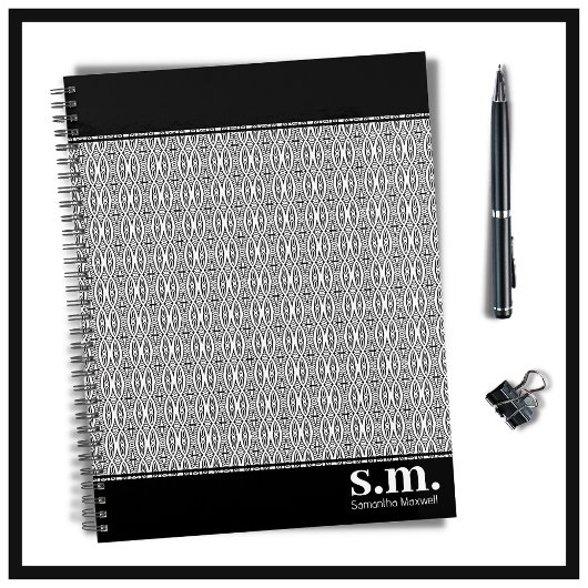 Chique zwart & wit geometrisch patroon monogram planner