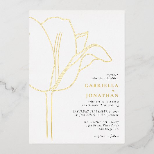 Chique zwart wit goud tulp bruiloft folie uitnodiging (Voorkant)