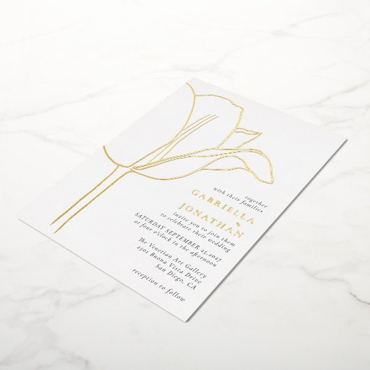 Chique zwart wit goud tulp bruiloft folie uitnodiging (Gedraaid)