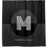 Chique zwart wit grijs geometrisch modern monogram douchegordijn (Voorkant)