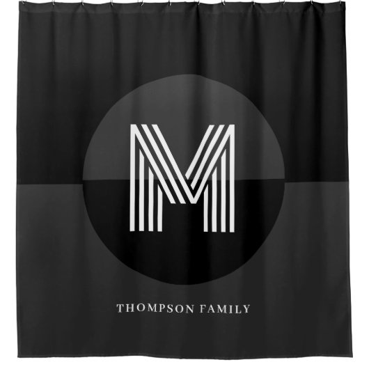Chique zwart wit grijs geometrisch modern monogram douchegordijn (Voorkant)