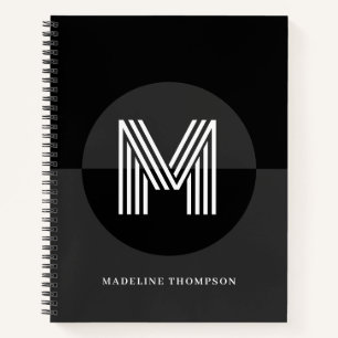 Chique Zwart Wit Grijs Geometrisch Modern Monogram Notitieboek
