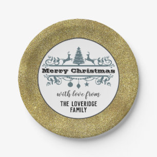 Chique Zwart Wit Grijs Prettig Kerstfeest Goud Gli Papieren Bordje