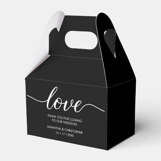 Chique Zwart Wit Liefde Script Custom Wedding Bedankdoosjes (Voorkant Zijde)