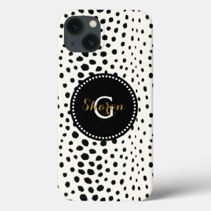 Chique zwart-wit luipaardprintpatroon met monogram iPhone 13 hoesje