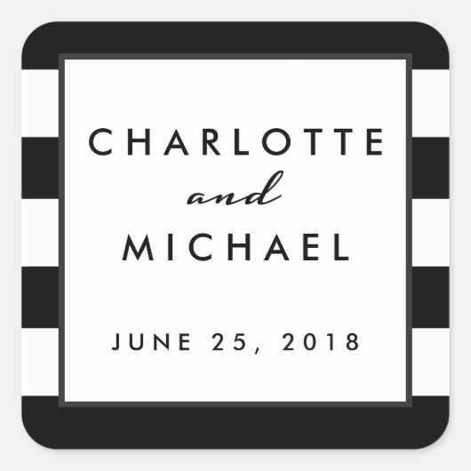Chique Zwart | Wit Modern Bruiloft Favor Label (Voorkant)