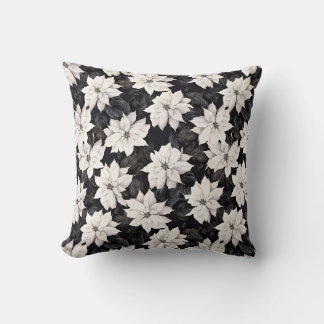 Chique zwart-wit poinsettia kussen