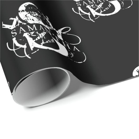 Chique Zwart & Wit Verdrietig Script Monogram Cadeaupapier (Rol Hoek)