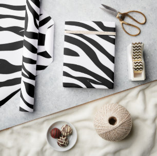 Chique zwart-wit zebraprint safari verjaardagsfees cadeaupapier