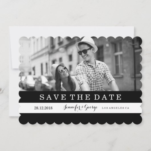CHIQUE ZWART-WITTE STREPEN BEWAAR DE DATUM SAVE THE DATE (Voorkant)