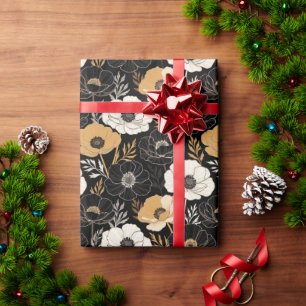 Chique Zwarte en Mosterd Anemonen Cadeaupapier