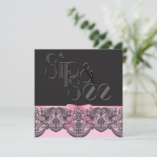 Chique zwarte kant en roze sip en see kaart (Staand voorkant)