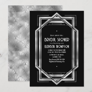 Chique Zwarte & Zilveren Gatsby Art Deco Bruidsdou Kaart