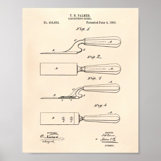 Chisel 1889 Patent Art Old Peper van Carpenter Poster (Voorkant)