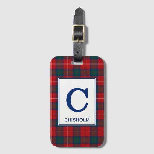 Chisholm Tartan Red en Blue Pset Pattern Bagagelabel (Voorkant (verticaal))