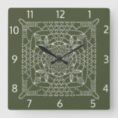 Chive Green Crochet Chart Square Wall klok (Voorkant)