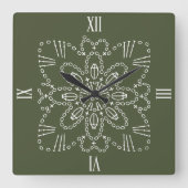 Chive Green Crochet Chart Square Wall klok (Voorkant)