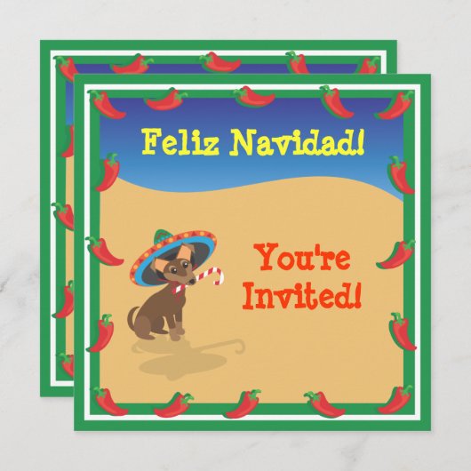 Chiwawa avec Sombero, Cactus Invitations de Noël (Devant / Derrière)